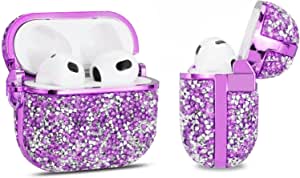Airpods 3rd Generation Bling Crystal Diamonds For Girls Women, Shiny Stones Hard Case Cover For Airpods 3 - Purple