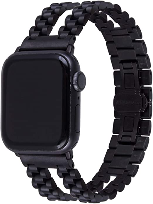 Vikoros Black Compatible with Apple Watch Band 38mm 40mm 42mm 44mm Mens Womens Cuff Bracelet Replacement for iWatch Series 5 4 3 2 1 Sport Stainless Steel Chic Wristband Strap Metal Clasp