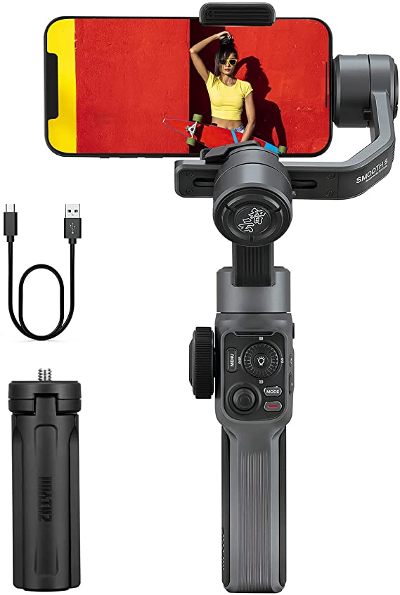ZHIYUN Smooth 5 Gimbal Stabilizer - Professional 3-Axis Handheld Gimble Stabilizer for Smartphone Cell Phone iPhone Pro Max for Vlogging YouTube Vlog TikTok Video