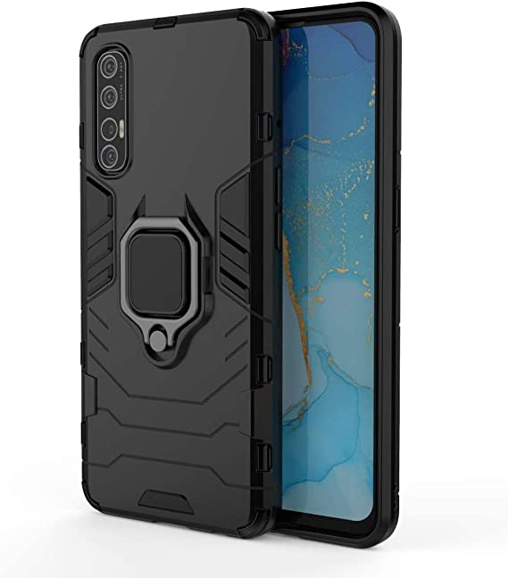 Oppo Reno 3 Pro - غطاء Ironman شديد التحمل - غطاء أصلي جديد من GrabMobily - جراب حماية متكامل مقاوم للصدمات من مادة TPU مع مسند ظهر - اللون أسود