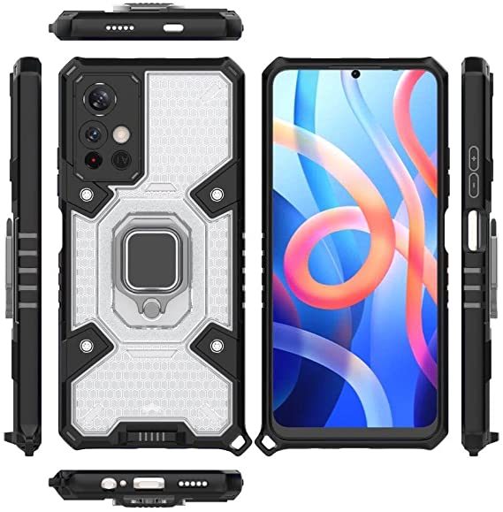 Xiaomi Poco M4 Pro 5G, Original New All-in-One Case from CompuMisr Dual Protection Shockproof Case With Short Lanyard - Transparent & Black