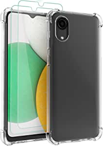 Osophter for Galaxy A03 Core Case with 2pcs Screen Protector Clear Transparent Reinforced Corners TPU Shock-Absorption Flexible Cell Phone Cover for Samsung Galaxy A03 Core(Clear)