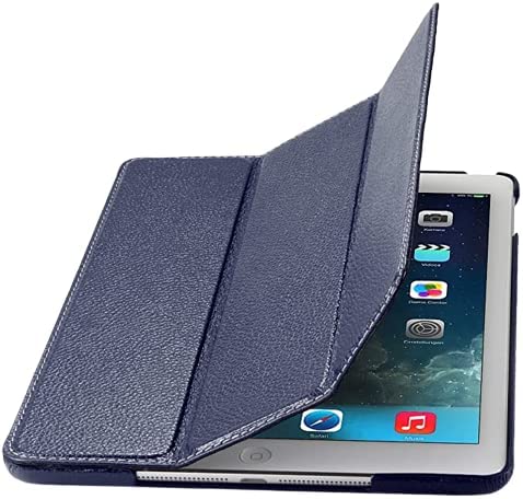 StilGut Couverture Genuine Leather Case for Apple iPad Air with Smart-Cover Function, Navy Blue