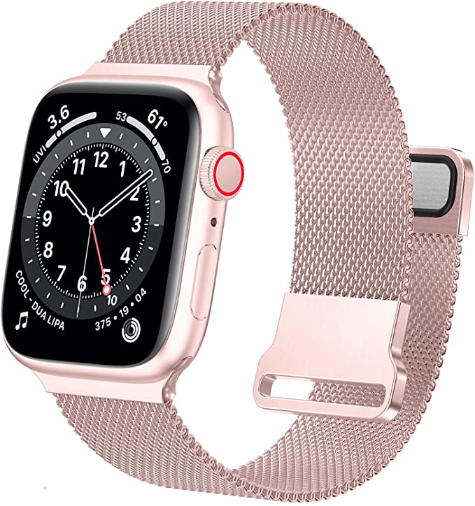 Ycysh Magnetic Mesh Metal iWatch Band Compatible with Apple Watch Band Series 7 6 5 4 3 2 1 for Women Men,Milanese Solo Loop Stainless Steel Strap for 38mm 40mm 41mm 42mm 44mm 45mm
