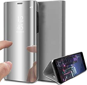 IMIRST Case for Galaxy A53 5G Case Mirror Design Clear View Plating Flip Case with Kickstand Shockproof Full Body Protective Cover for Samsung Galaxy A53 5G PU Mirror:Silver QH