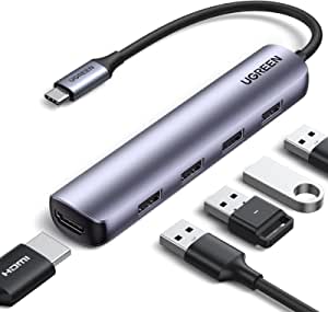 UGREEN 5-in-1 USB C Hub HDMI Multiports Adapter Ultra Slim Type C Dock with 4 USB 3.0 Ports Data Transfer 4K HDMI Compatible with M1 Macbook Pro/Air 2021/iPad Pro 2021/iPad Air 4/XPS, Galaxy S21+,etc