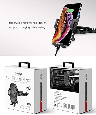 Yesido Universal Car Phone Holder for CD Slot Port ,Flexible Design , Mount Bracket Silicone. Device Size Supported: 12/11Pro/XS MAX/XR/8, Galaxy S20/S10+/S9