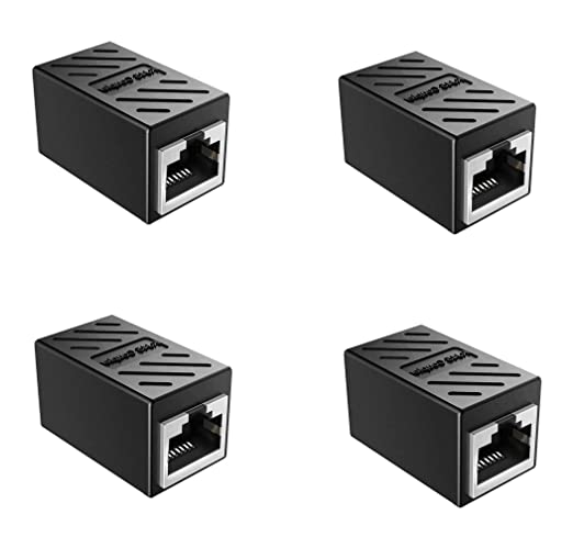 Rj45 Connector Coupler In-Line Ethernet Adapter Cat 7/Cat 6/Cat 5e Cable Extender Adaptor Couplers Plug Jack Module Junction Outlets for Router/Switch/TV/PC and Laptop | Female to Female (Pack of 4)