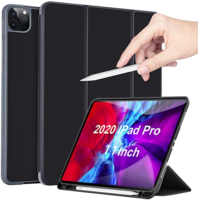 JIUKE for iPad Pro 11 Case 2020 2nd Generation with Pencil Holder.Support Apple Pen Charging,Slim Premium Stand Hard Shell,11 inch Protective Smart Cover with Auto Wake/Sleep,Black