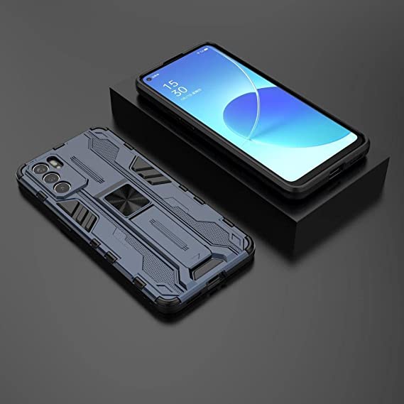 لهاتف Oppo Reno 6 (5G Only) غطاء مسند أيرون مان متين ومقاوم للصدمات - غطاء مقاوم للصدمات شديد التحمل - غطاء أصلي جديد من GrabMobily - أزرق