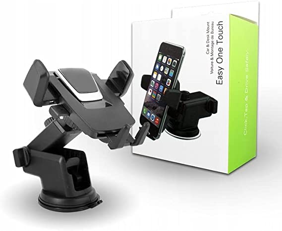 Easy One Touch Windshield Universal Car Mount - Phone Holder - Phone Mount for Car - Car Phone Holder Mount - Desk Stand for iPhone, Samsung, Moto, Huawei, Nokia, LG, Smartphones, Black