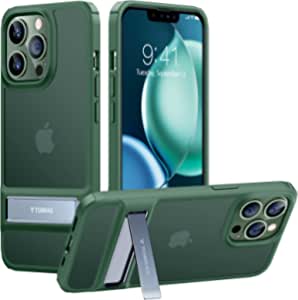 TORRAS MarsClimber Compatible for iPhone 13 Pro Max Case, [3 Stand Ways Metal Kickstand] [8X Military Armor-Level Shockproof] Translucent Matte Compatible for iPhone 13 Pro Max Case, Alpine Green