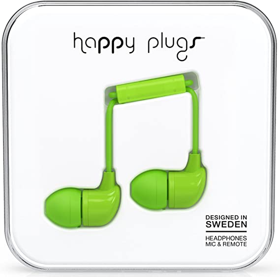 Happy Plugs Wired In-Ear Earphones with In Line Remote and Microphone - Green