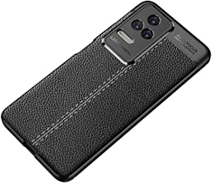 Xiaomi Redmi K50, Shockproof Original Leather Pattern Back Case Cover Carbon Fiber Brushed - Slip-Resistant - Heavy Duty Protection Cover From GrabMobily - Black