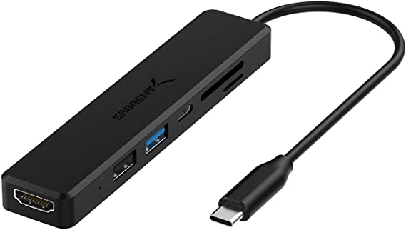 Sabrent Multi-Port USB Type-C Hub with 4K HDMI | Power Delivery (60 Watts) | 1 USB 3.0 Port | 1 USB 2.0 Port | SD/microSD Card Reader (HB-TC6C)