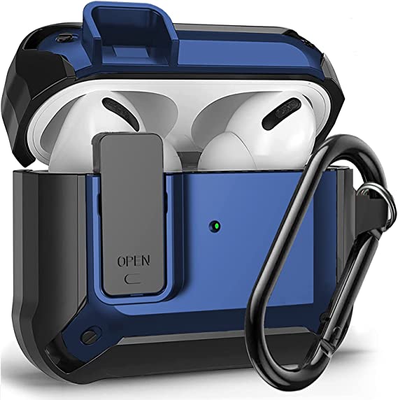 Olytop AirPods 3rd Generation Case with Lock Lid, Armor AirPod 3 Case Cover Full-Body Rugged Protective Case Shockproof Cover Men with Carabiner for Apple Airpods 3rd Gen Case-Black/Blue