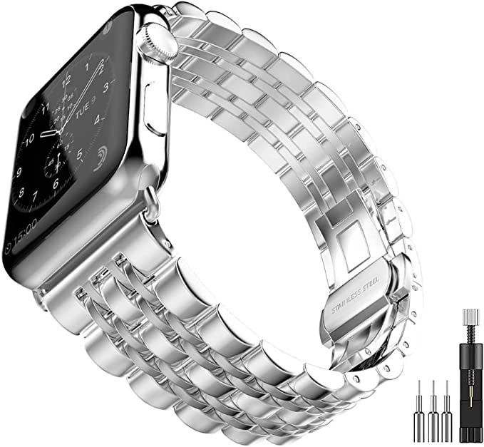 Mangoton Metal Bands Compatible with Apple Watch Band 38mm 40mm 41mm, Black Replacement Strap with Case Cover Compatible with iWatch Series 7 6 5 4 3 2 1 SE
