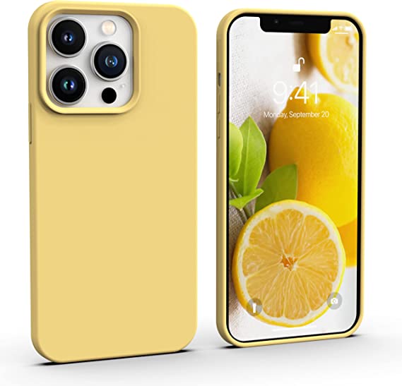 IceSword iPhone 13 Pro Max Case 6.7” (2021) Yellow Case, Liquid Silicone Slim Shockproof Phone Case Cover, Soft Anti-Scratch Microfiber Lining, Matte Yellowish, Protective 6.7 inch 13 Pro Max - Yellow