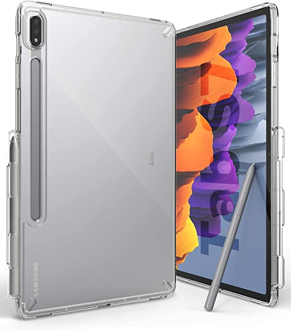Ringke Fusion Transparent Back Samsung Galaxy Tab S7 /Tab S8 11 Inch Case with Overcharge Protection Pencil Holder, Stand Spring-Action Kickstand (Clear)