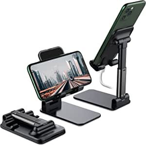 Foldable Cell Phone Stand, Yoozon [2021 Updated] Angle & Height Adjustable Desk Phone Holder with Stable Anti-Slip Design Compatible with iPhone 12/12 Pro/Smartphones/iPad Mini/Kindle