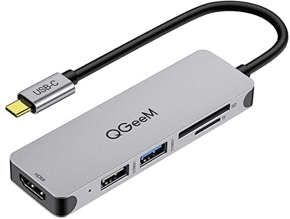 QGeeM USB C Hub, 5 in 1 USB C to HDMI Adapter, with 4K HDMI Output, USB 3.0, SD/TF Card Reader Compatible with MacBook Pro, iPad Pro, XPS, Surface Pro/Go More Type C (Thunderbolt 3) Devices