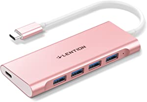 LENTION USB C Hub with 4 USB 3.0 Ports and Type C Charging Adapter for 2020-2016 MacBook Pro 13/15/16, Mac Air, Chromebook (CB-C31, Rose Gold)