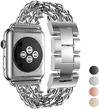 Seoaura Compatible Apple Watch Band 42mm 44mm, Stainless Steel Metal Cowboy Chain Style Replacement iWatch Series 6 5 4 3 2 1 SE Nike+ Sports Strap Wristband