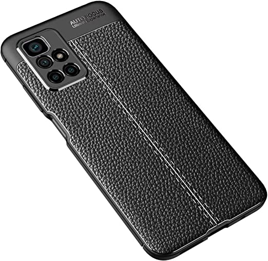 Xiaomi Redmi 10, Premium quality Case From GrabMobily -, Leather Pattern Shockproof Cover Durable Ultra Thin Carbon Fiber Brushed Protection Case -Slip-Resistant - Original New cover - Black
