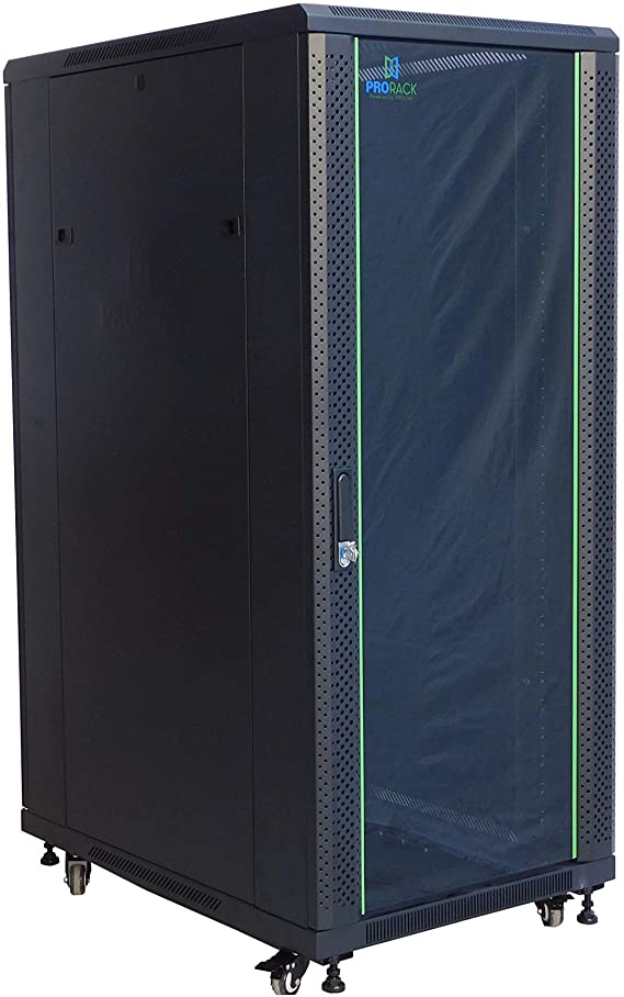 ProRack 27U Standing Network Rack with Glass Door, 4 Fans, Shelf and PDU 8 Outlet, 600x600