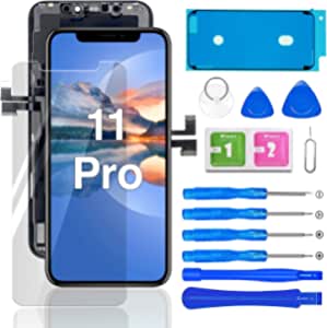 for iPhone 11 Pro Screen Replacement 5.8", LCD Display 3D Touch Digitizer Frame Assembly with Full Repair Kits, Compatible with Model A2160, A2217, A2215.