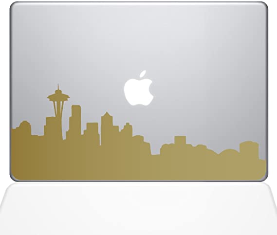 The Decal Guru Seattle City Skyline Decal Vinyl Sticker, 13" MacBook Pro (2015 & Older Models), Gold (2332-MAC-13P-G)