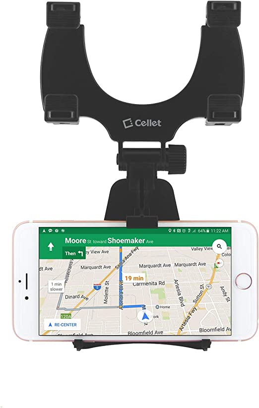 Cellet Car Rear-view Mirror Mount Phone Holder compatible for Samsung Note 10 9 8 Galaxy S10 S9 S8 A6/j7/J3 Apple iPhone 11 Pro Max XS Max XR X 8 LG V40 ThinQ Stylo 4 Moto Z3/Play G6/G,e5 Play Plus