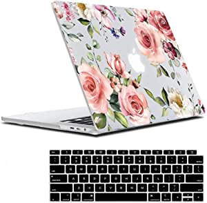 Lapac Compatible with MacBook Air 13 Inch Floral Case 2020 2019 2018 Release A2337 M1 A2179 A1932, Pink Roses Watercolor Flower Soft Touch Hard Shell Case Retina Display with Touch ID Keyboard Cover