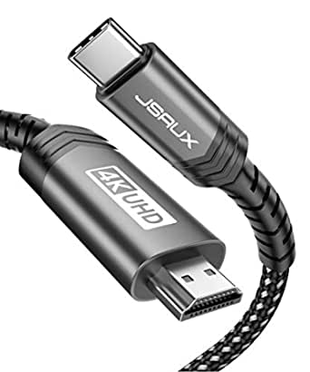 USB C to HDMI Cable[6.6ft], JSAUX (4K@60HZ) Type C to HDMI Cord(Thunderbolt 3 Compatible) for MacBook Pro 2018 2017 Air iPad Pro, Samsung Galaxy S21 S20 Note 20 10 S10 Plus, Surface Book-Grey