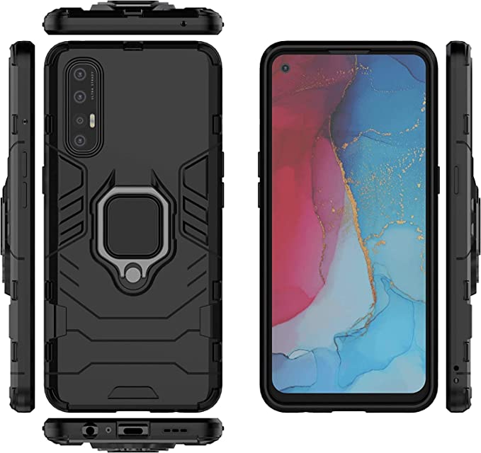 Oppo Reno 3 Pro - Ironman Heavy Duty cover - New Original cover From GrabMobily - TPU Shockproof Integrated Protection Case with Backrest - color Black