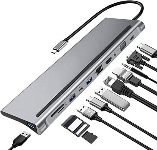 Kapa USB C Type HUB 11 in 1 Adapter, Multi Port Dongle Type-C to USB 3.0 Ports, 4K HDMI, PD Fast Charging, 1000Mbps Ethernet SD/TF Card Slot for for MacBook, DELL, Lenovo and Other Type C Devices
