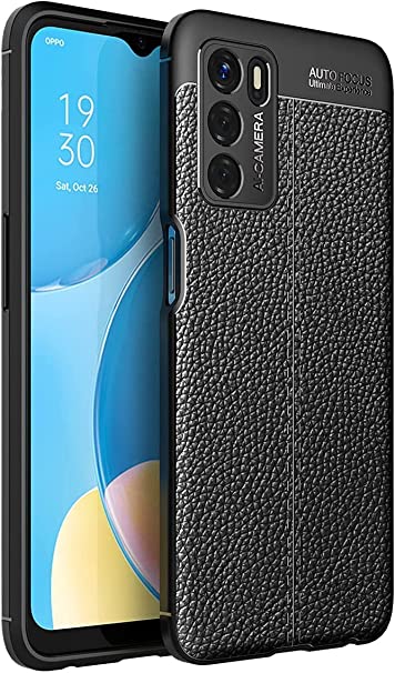 جراب متوافق مع Oppo A54s ، - جراب أصلي جديد من GrabMobily - غطاء مقاوم للصدمات بنمط جلدي متين رفيع للغاية من ألياف الكربون المصقولة - مقاوم للانزلاق - جراب فائق الجودة - أسود