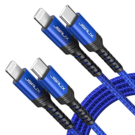USB C to Lightning Cable [2 Pack 6FT], JSAUX [Apple MFi Certified] iPhone 12 Charger Cable Compatible with iPhone 12/12 Mini/12 Pro/12 Pro Max, 11 Pro Max/X/XS/XR/8, iPad 8th 2020, AirPods Pro-Blue
