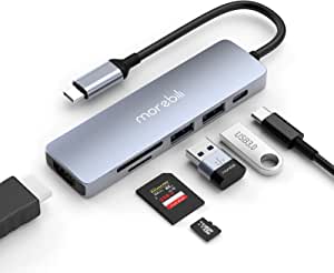 6 in 1 USB-C Laptop Docking Station USB Type C Hub Multiport Adapter Dongle with 4K HDMI,2 USB3.0,SD/TF for Apple/HP/Dell/Surface/Lenovo Laptops (6 in 1 USB C HUB)