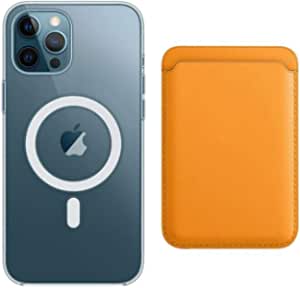 TYPLAUSE Compatible with iPhone 12/12 Pro Mag-Safe Leather Wallet Card Holder + Magnetic Clear Phone Case Cover (California Poppy)