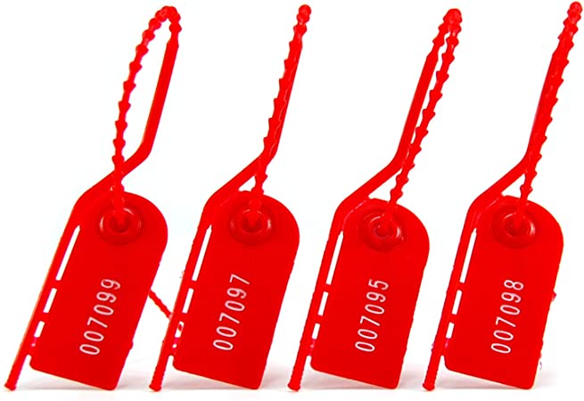 100 Red Plastic Anti-Tamper Seals Pull Tite Security Tags Numbered Tearing-Off Tag for Fire Extinguisher Luggage 210mm Length