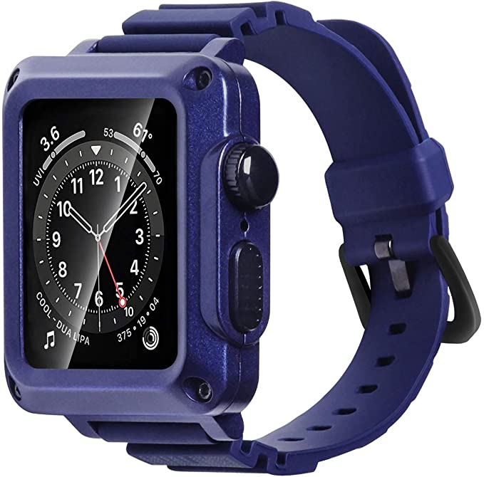 Metal Case for Apple Watch 42mm 44mm Series 6 SE 5 3 Bumper Case with Band Built-in Tempered Glass for iWatch 38mm 40mm Series 4 2 Full Protective Cover with Straps Screen Protector