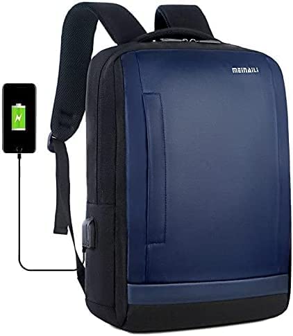 Meinaili 1809 Nylon Business Waterproof Laptop Backpack, Built-In USB Port Headphone Jack blue