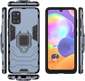 Samsung Galaxy A31 Integrated Protection Iron Man - premium quality cover From GrabMobily - Shock Resistant TPU Case with Metal Ring - Blue