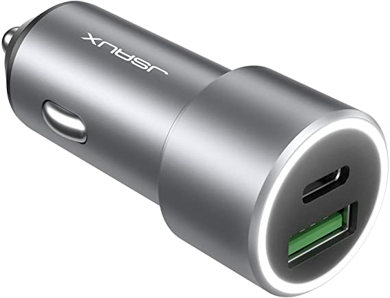 USB C Car Charger, JSAUX 38W Fast Car Charger Adapter with 20W Power Delivery & QC 3.0 Dual Ports Compatible for iPhone 12/12mini/12pro Max/iPhone 11/11Pro/XR/XS/11 Max/8, Galaxy S21/S20/Note10/9-Grey