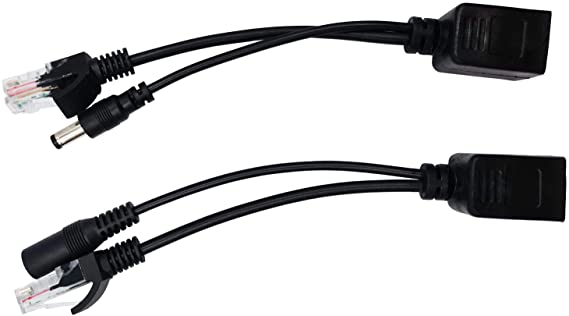 KINMAX 1 Pair Passive PoE Injector and PoE Splitter Kit with RJ45 Ethernet and Power Ethernet 5.5x2.1 mm DC Power Adaptor F/M Connector for Network Digital Signal ,Black