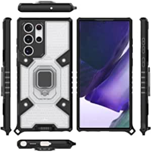 Samsung Galaxy S22 Ultra, Premium quality Case - Original New All-in-One Case from GrabMobily - Dual Protection Shockproof Case With Original Short Lanyard - Transparent & Black