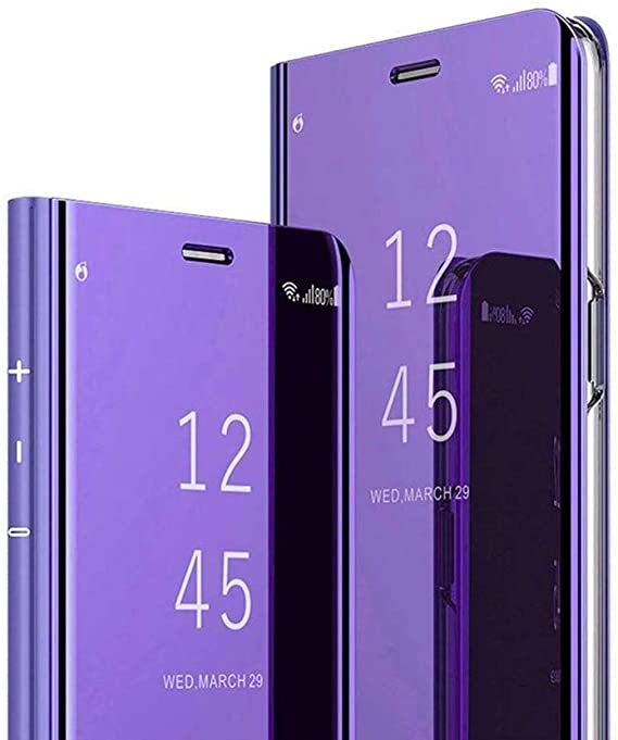 CCSamll for Samsung Galaxy A52 Makeup Mirror Phone Case, Luxury Mirror Design Clear View Smart Window Screen Display Case Support Wireless Charging Flip Phone Cover For Samsung Galaxy A52 5G QH Purple