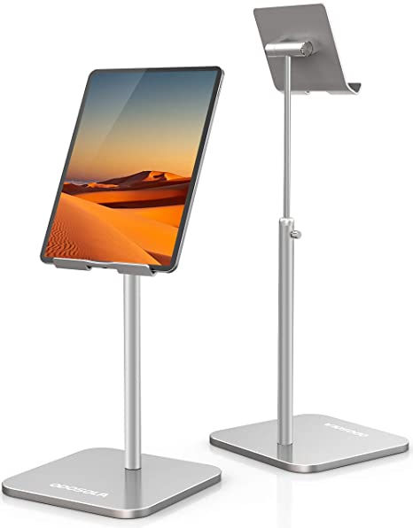ODOSOLA Tablet Stand Height Angle Adjustable, Eye-Level Desktop iPad Stands Tablet Holder for Home Office, Cradle Dock for iPad Pro 12.9, Air Mini 4, Kindle, E-Reader, Nexus, iPhone (4-13'') Silver