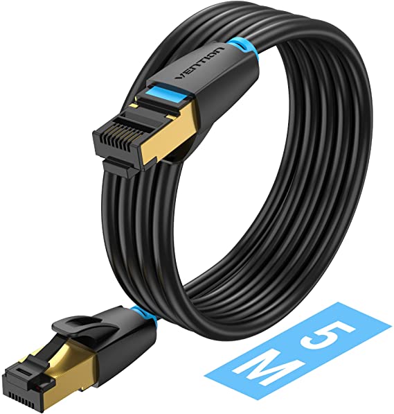 Cat8 Ethernet Cable, Outdoor&Indoor, VENTION 28AWG Lastest 40Gbps 2000Mhz SFTP Patch Cord, Heavy Duty High Speed Cat8 LAN Network RJ45 Cable Compatible with Switch, Modem, Router, PC, PS4, Xbox(5m)